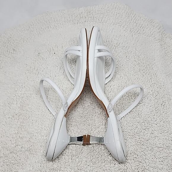 🐲SCHUTZ🐲 AGATHA MID SQUARE TOE WHITE LEATHER LADIE 6 CROME KITTEN HEELS NWOB - Picture 12 of 16
